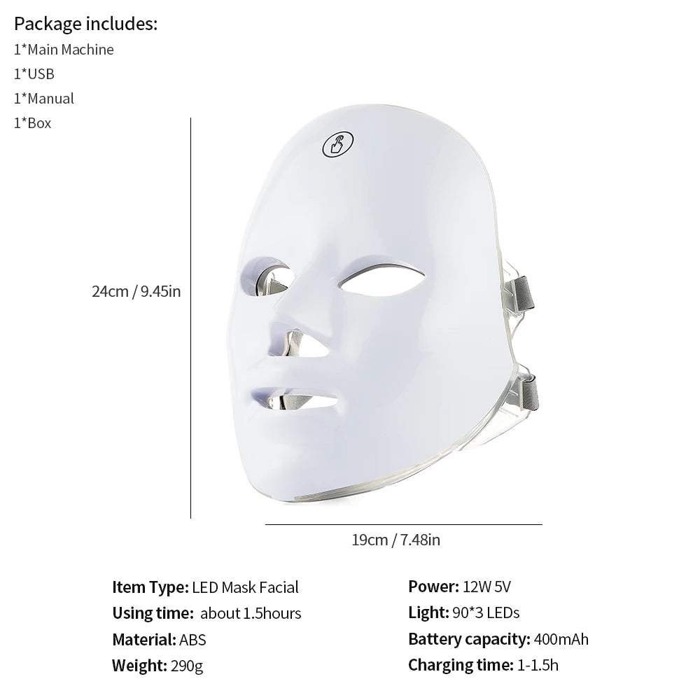 Korean 7-Color LED Facial Mask – Anti-Aging & Skin Rejuvenation - 20-Minute Daily Light Therapy