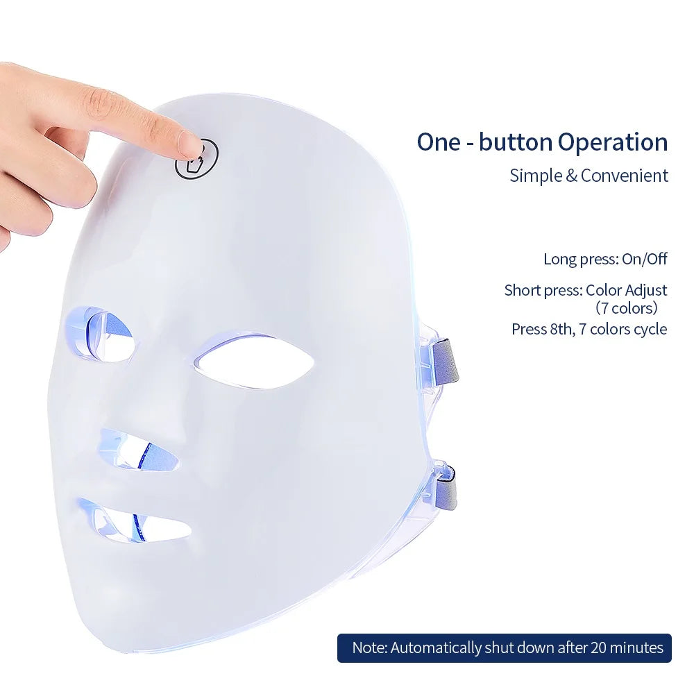 Korean 7-Color LED Facial Mask – Anti-Aging & Skin Rejuvenation - 20-Minute Daily Light Therapy