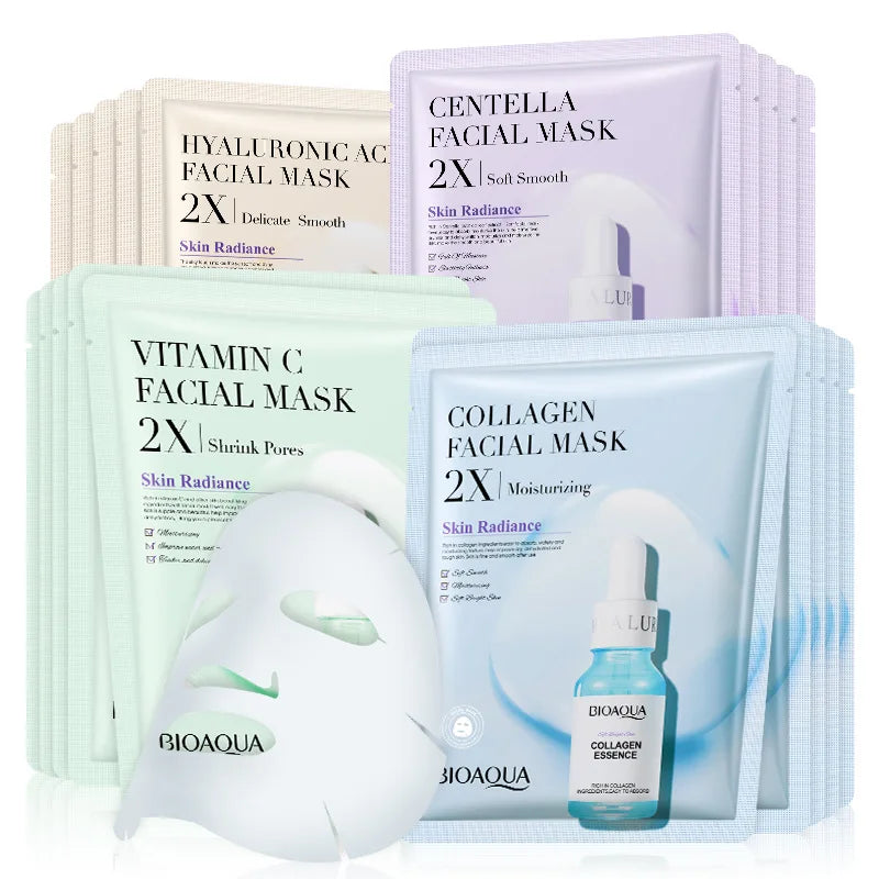 Korean Centella & Collagen Facial Mask BIOAQUA – 20 Pack for Deep Hydration & Anti-Aging