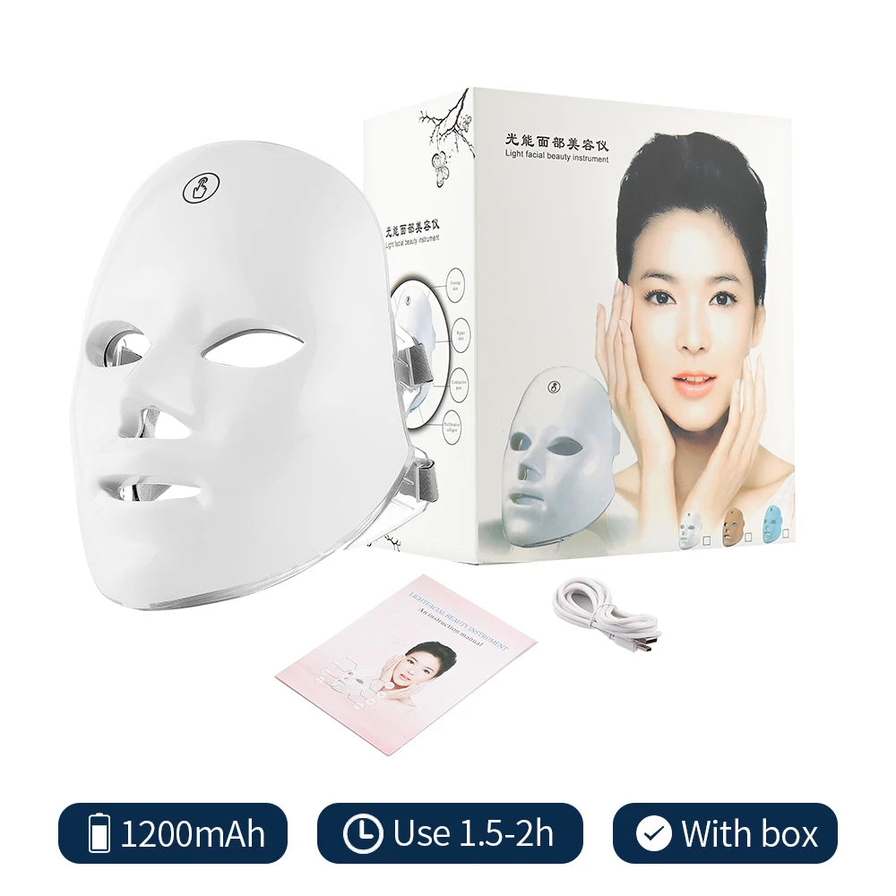 Korean 7-Color LED Facial Mask – Anti-Aging & Skin Rejuvenation - 20-Minute Daily Light Therapy