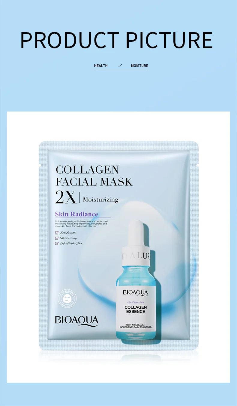 Korean Centella & Collagen Facial Mask BIOAQUA – 20 Pack for Deep Hydration & Anti-Aging