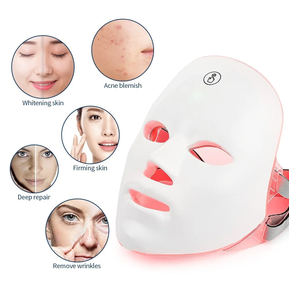 Korean 7-Color LED Facial Mask – Anti-Aging & Skin Rejuvenation - 20-Minute Daily Light Therapy